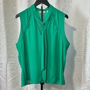 New York & Company Teal Tie-Neck Blouse, Large